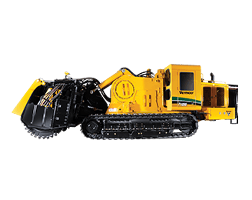 A cutout of a yellow and black Vermeer T1255 direct drive terrain leveler.