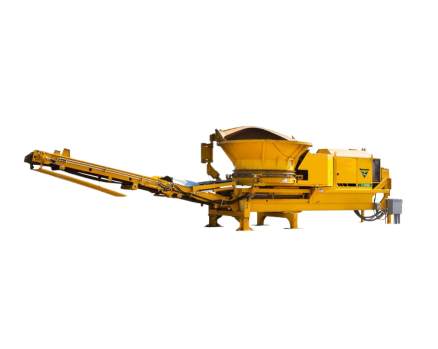 A yellow Vermeer TG5000E tub grinder