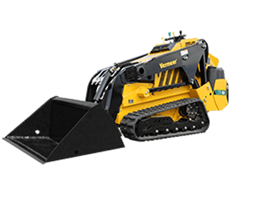 A cutout image of a yellow Vermeer CTX160 mini skid steer.