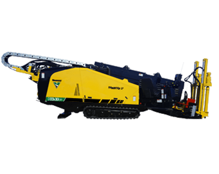 A cutout image of a yellow Vermeer D23x30Dr directional drill.