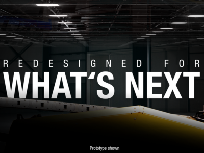 A graphic that says redesigned for what's next