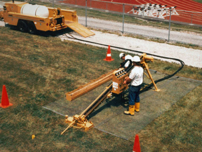 An aerial view of a hdd drilling site