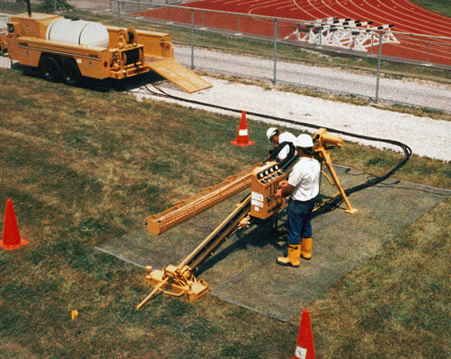 An aerial view of a hdd drilling site