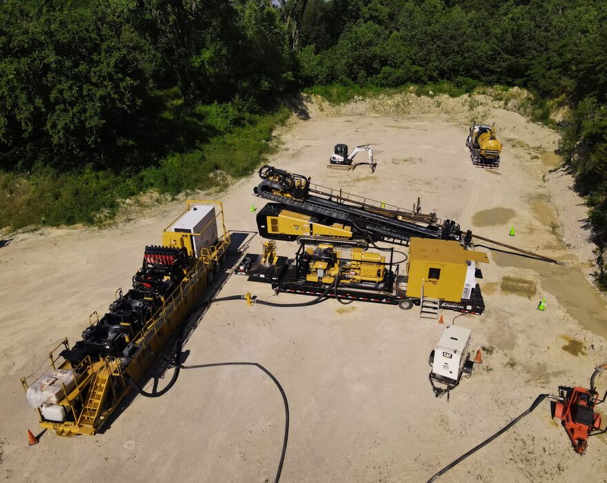 An aerial view of a pipeline directional drill on the jobsite