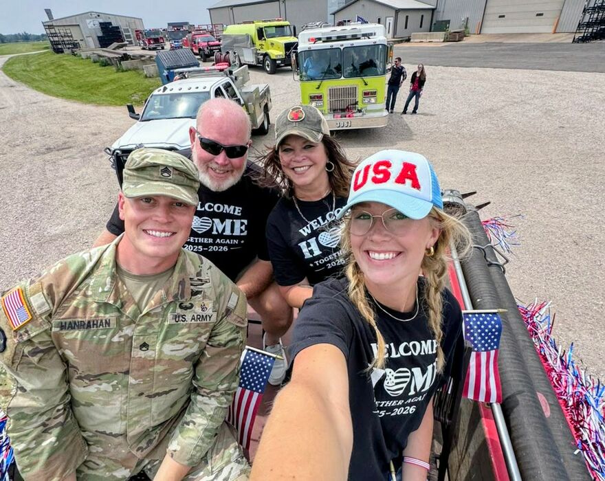 The Hanrahan family celebrating Dalton Hanrahan's return home from Iowa National Guard deployment in Syria