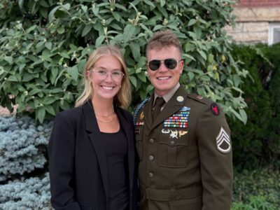 High Precision Underground CEO Dalton Hanrahan in military uniform with his sister and company operations manager Shae Hanrahan