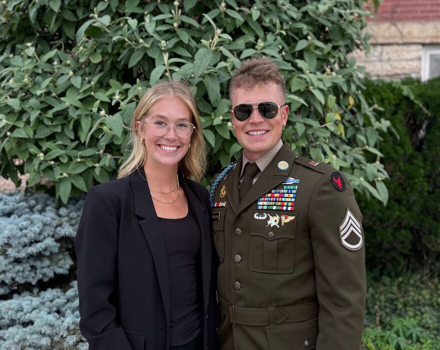 High Precision Underground CEO Dalton Hanrahan in military uniform with his sister and company operations manager Shae Hanrahan